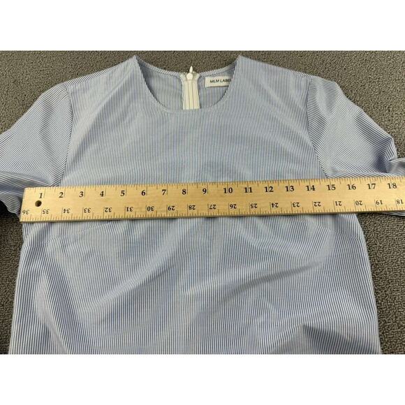 MLM Label Blouse Women XS Blue Bell Sleeve Striped Crewneck Ruffle Cuff Zip Back - Picture 7 of 9